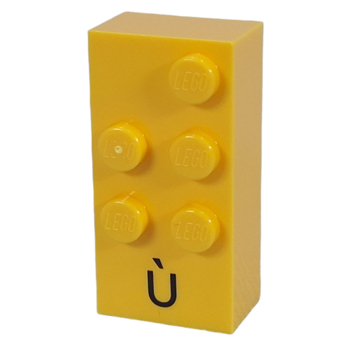Braille Brick 2 × 4 with 5 Studs ⠾ and 'Ù' print Gelb
