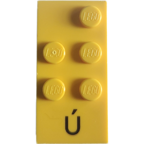 Braille Brick 2 × 4 with 5 Studs ⠾ and 'Ú' print Gelb