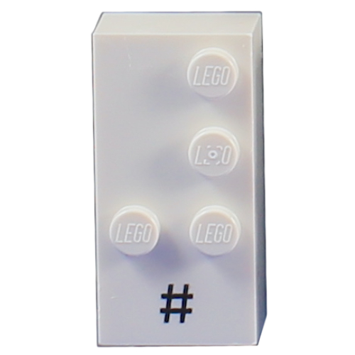 Braille Brick 2 × 4 with 4 Studs ⠼ and '#' Print Weiß