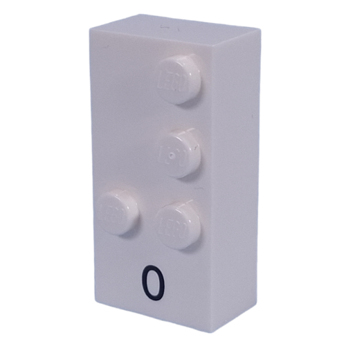 Braille Brick 2 × 4 with 4 Studs ⠼ and '0' Print White