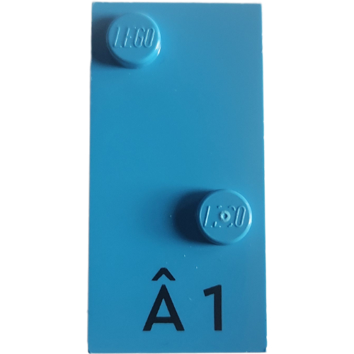 Braille Brick 2 × 4 with 2 Studs ⠡ and 'Â 1' print Dunkelazur