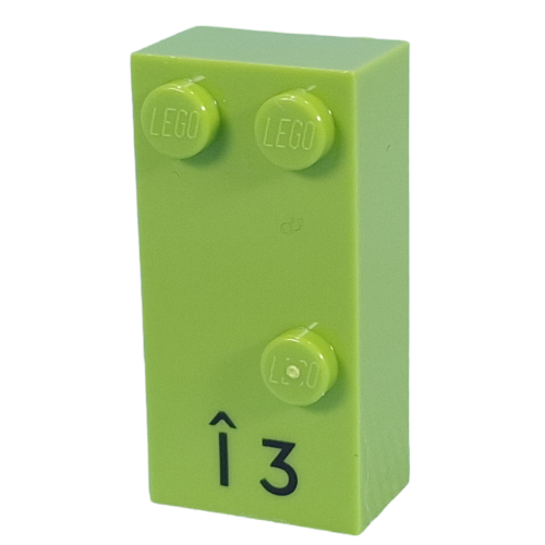 Braille Brick 2 × 4 with 3 Studs ⠩ and 'Î 3' print Lime
