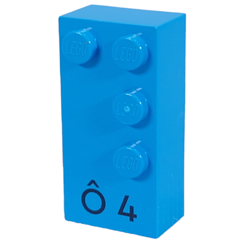Braille Brick 2 × 4 with 4 Studs ⠹ and 'Ô 4' print Dark Azure