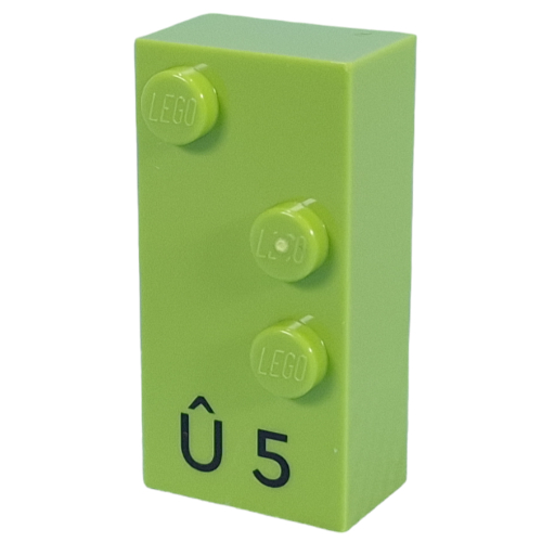 Braille Brick 2 × 4 with 3 Studs ⠱ and 'Û 5' Lime