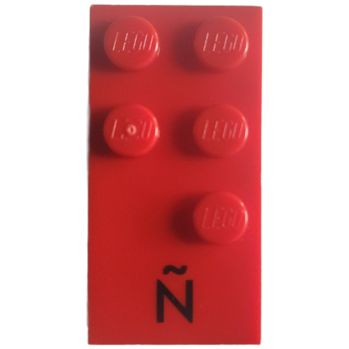 Braille Brick 2 × 4 with 5 Studs ⠻ and 'Ñ' print Red