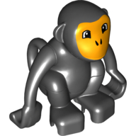 Duplo Animal Monkey with Curly Tail, Bright Light Orange Face Print Schwarz