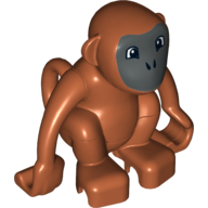 Duplo Animal Monkey with Curly Tail - Dark Bluish Gray Face Print Dark Orange