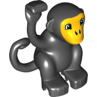 Duplo Animal Monkey with Curly Side Tail, Bright Light Orange Face Print in Black