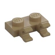 Plate Special 1 × 2 with Clips Horizontal [Open O Clips] Dunkelbeige