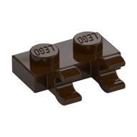 Plate Special 1 × 2 with Clips Horizontal [Open O Clips] Dunkelbraun