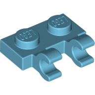 Plate Special 1 × 2 with Clips Horizontal [Open O Clips] Mittelazur