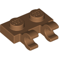 Plate Special 1 × 2 with Clips Horizontal [Open O Clips] Medium Nougat