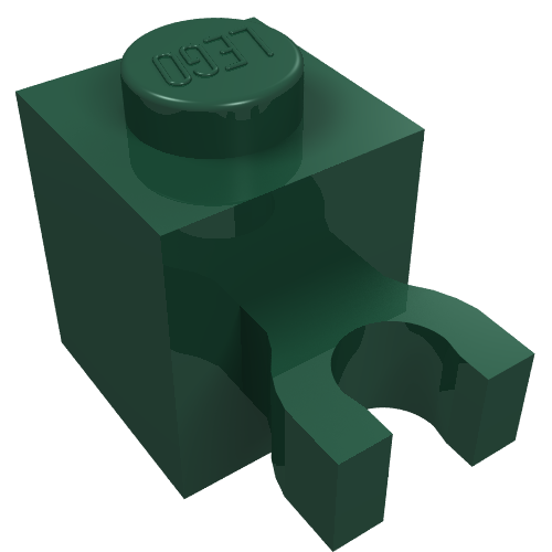 Brick Special 1 × 1 with Clip Vertical [Thick U Clip, Solid Stud] Dark Green