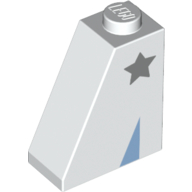 Brick Sloped 65° 2 × 1 × 2 with Light Bluish Grey Star, Medium Blue Triangle print White