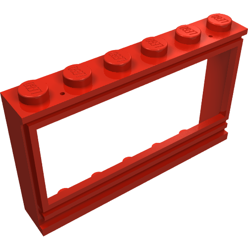 Window 1 × 6 × 3 Panorama (old type) with Solid Studs, no Glass Red