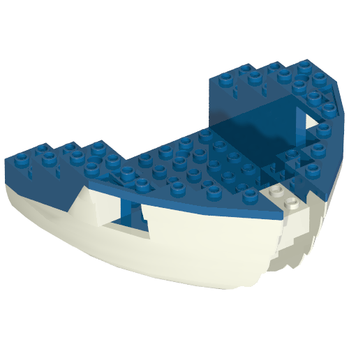 Boat Hull Section, Small Bow 12 × 12 × 5 1/3 with Blue Top [Complete Assembly] White