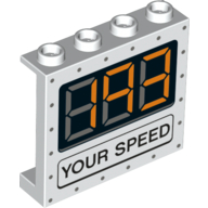 Panel 1 × 4 × 3 (Side support / hollow stud) with 'Your Speed', and Digital Display '193' (Panel 1 × 4 × 3 with Side Supports - Hollow Studs with '193' and 'YOUR SPEED' Speedometer) Print White
