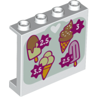 Panel 1 × 4 × 3 [Side Supports / Hollow Studs] with Sign with 4 Ice Cream Cones and Prices Print White