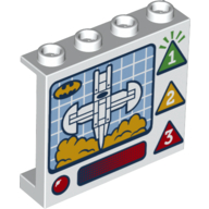 Panel 1 × 4 × 3 [Side Supports / Hollow Studs] with Batwing Jet Graphic, Green "1", Orange "2", Red "3" Print Weiß