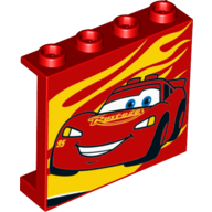 Panel 1 × 4 × 3 [Side Supports / Hollow Studs] with Lightning McQueen Print Red