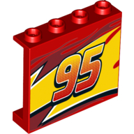 Panel 1 × 4 × 3 [Side Supports / Hollow Studs] with 95 Print Red