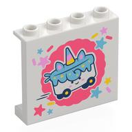 Panel 1 × 4 × 3 [Side Supports / Hollow Studs] with White/Medium Blue Unicorn Cake on Wheels on Coral Background print Weiß
