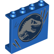 Panel 1 × 4 × 3 [Side Supports / Hollow Studs] with Jurassic World Logo, Claw Marks print Blau