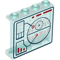 Panel 1 × 4 × 3 [Side Supports / Hollow Studs] with Schematic Blue Print Death Star print Transparent-Hellblau