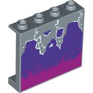 Panel 1 × 4 × 3 [Side Supports / Hollow Studs] with Dark Purple/Magenta Rocks print Sand Blue