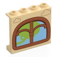 Panel 1 × 4 × 3 [Side Supports / Hollow Studs] with Nougat Window, Green Tree, Medium Blue Background print Tan