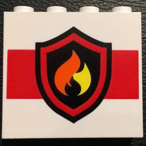 Panel 1 × 4 × 3 [Side Supports / Hollow Studs] with Black and Yellow Fire Logo Print White