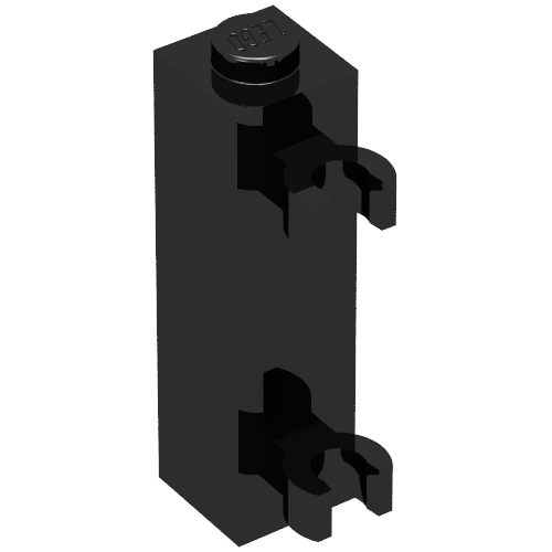 Brick Special 1 × 1 × 3 with 2 Clips Vertical [Solid Stud, Thick U Clips] Black