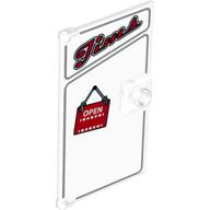 Door 1 × 4 × 6 Smooth with 'Jims' and 'OPEN' Print Trans-Clear