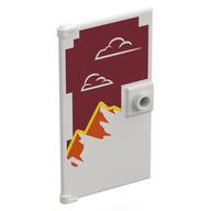 Door 1 × 4 × 6 Smooth with White Clouds, Orange Mountains on Dark Red Background print White