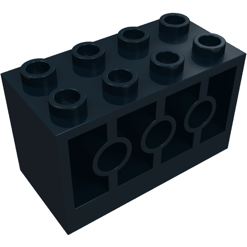 Brick 2 × 4 × 2 with Holes on Sides, Reinforced Supports between Tubes Black