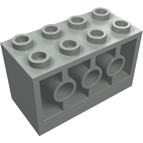 Brick 2 × 4 × 2 with Holes on Sides, Reinforced Supports between Tubes Light Gray
