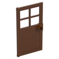 Door 1 × 4 × 6 with 4 Panes and Stud Handle Rotbraun