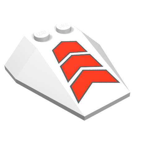 Brick Wedged, Sloped 4 × 4 Triple, No Stud Notches with Red Chevrons Print in White