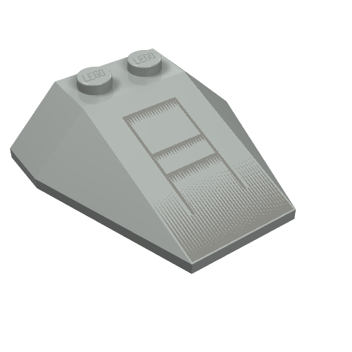 Brick Wedged, Sloped 4 × 4 Triple, No Stud Notches with X-wing Nose Print Hellgrau