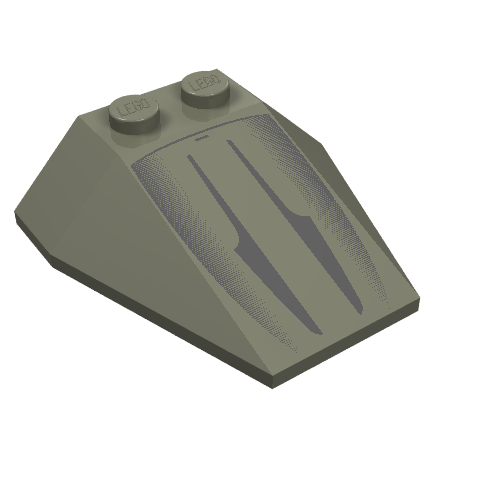Brick Wedged, Sloped 4 × 4 Triple, No Stud Notches with Droid Fighter Print Dark Gray