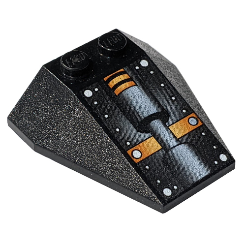 Brick Wedged, Sloped 4 × 4 Triple, No Stud Notches with White Dots and Hydraulic Print (Stingray Engine) Black