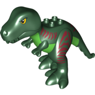 Duplo Dinosaur Tyrannosaurus Rex Adult Large with Dark Red Stripes Print Dunkelgrün