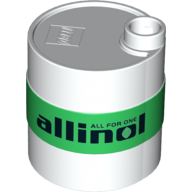 Duplo Container Oil Drum 2 × 2 × 2 with Green Band and 'ALL FOR ONE allinol' Print White