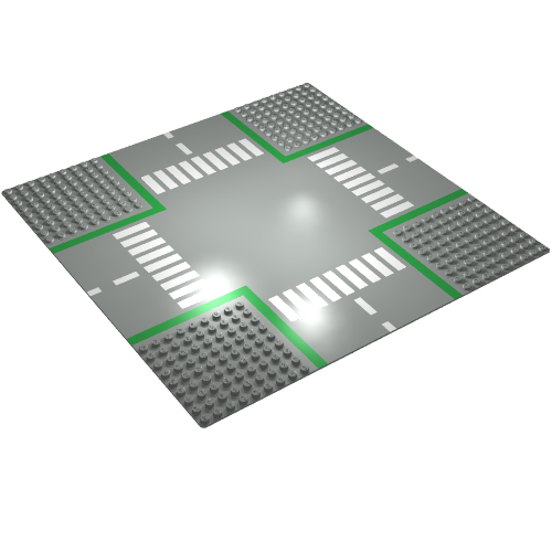Baseplate 32 × 32 with 9-Stud Crossroads and Road Print Hellgrau