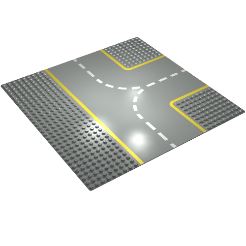Baseplate 32 × 32 with 9-Stud T Intersection with Yellow Lines Print Light Gray