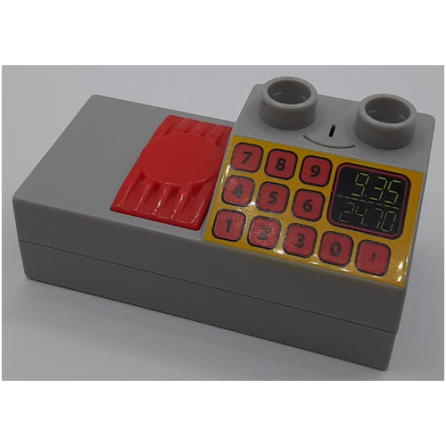 Duplo Brick 2 × 4 Half with 2 × 2 Slope with Cash Register Print and Sound Effects Light Bluish Gray