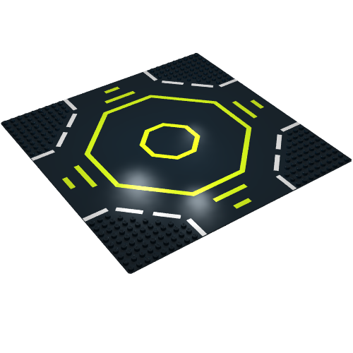 Baseplate 32 × 32 with 9-Stud Crossroads / Landing Pad with Green Octagon Print Black