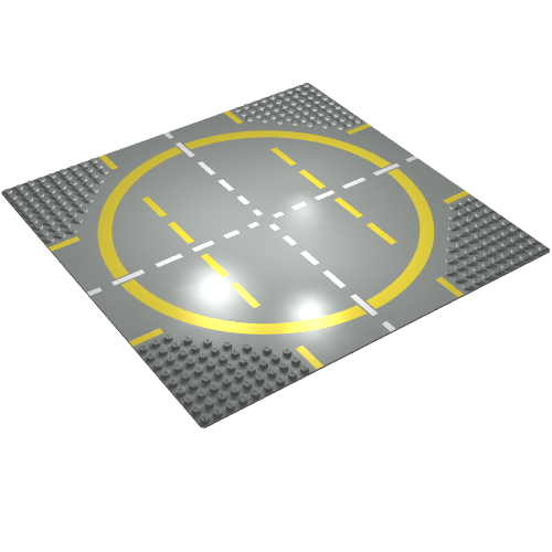 Baseplate 32 × 32 with 9-Stud Crossroads / Landing Pad with Yellow Circle Print Hellgrau