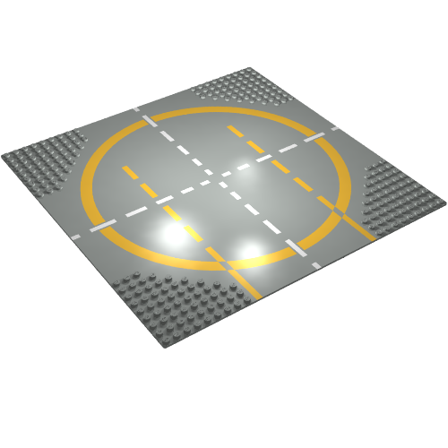 Baseplate 32 × 32 with 9-Stud Crossroads / Landing Pad with Type 2 (Orange) Lines Print Light Gray
