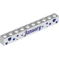Brick 1 × 10 with Dark Purple 'January' and 'February' Print on Opposite Sides Weiß